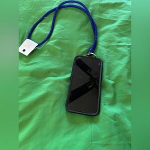 Black Smartphone with Blue Lanyard - Protective Carrying Case